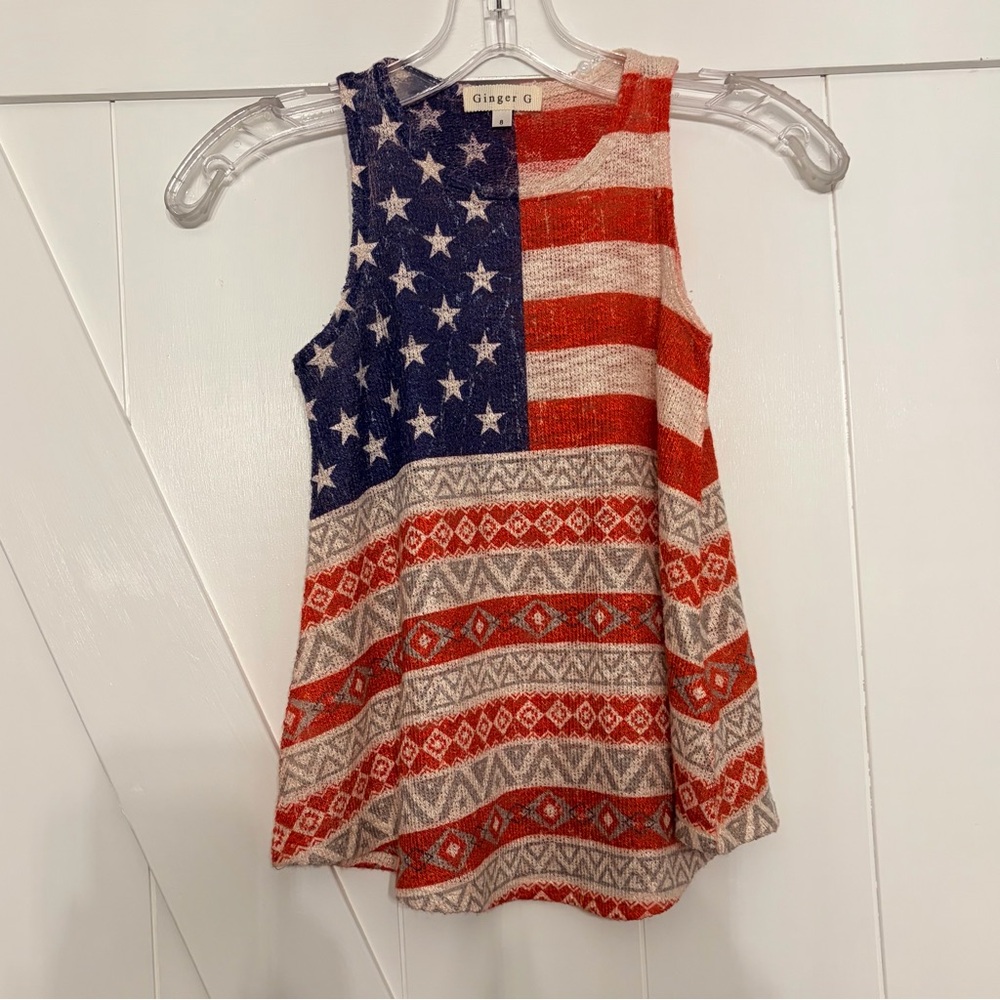 Ginger G Girl’s Red, White & Blue Americana Fourth of July Printed Tank